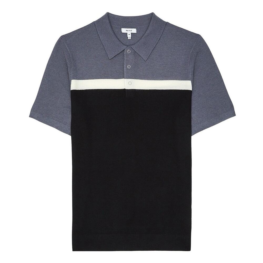 Reiss Cairns Striped Textured Knitted Polo Button Shirt Size SM Wool Blend Men's